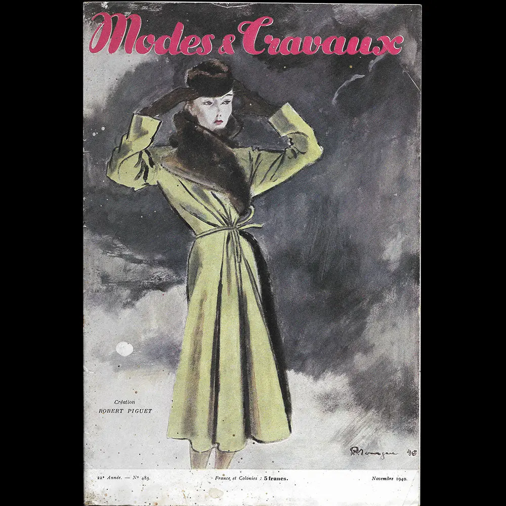 Modes Et Travaux, Novembre 1940, Couverture De Pierre Mourgue D'un Modèle De Robert Piguet 1