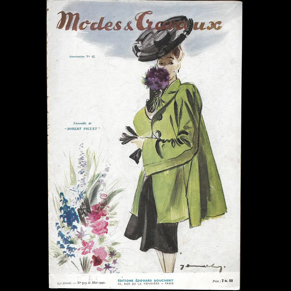 Modes Et Travaux, Mai 1942, Couverture De Demachy D'un Modèle De Robert Piguet 1