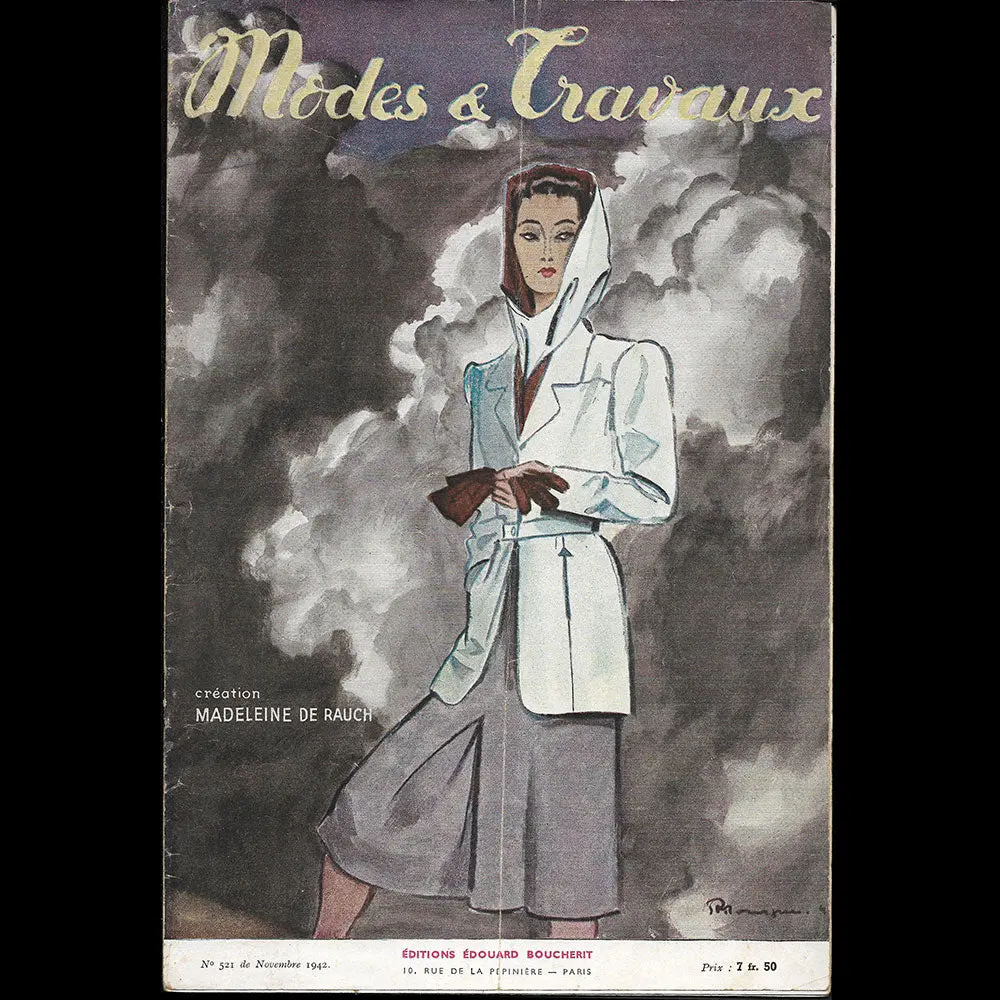 Modes Et Travaux, Novembre 1942, Couverture De Pierre Mourgue D'un Modèle De Madeleine De Rauch 1