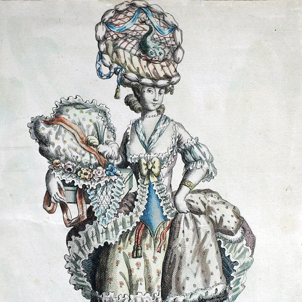 Mondhare - Collection De La Parure Des Dames - - La Marchande De Mode En Robe À La Polonnoise Avec La Coëffure Au Berceau Dauphin (Circa 1782) 2