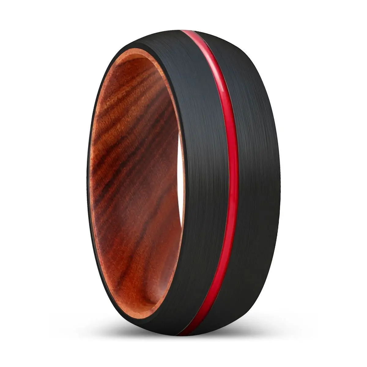 Mongrel | Iron Wood, Black Tungsten Ring, Red Groove, Domed 1