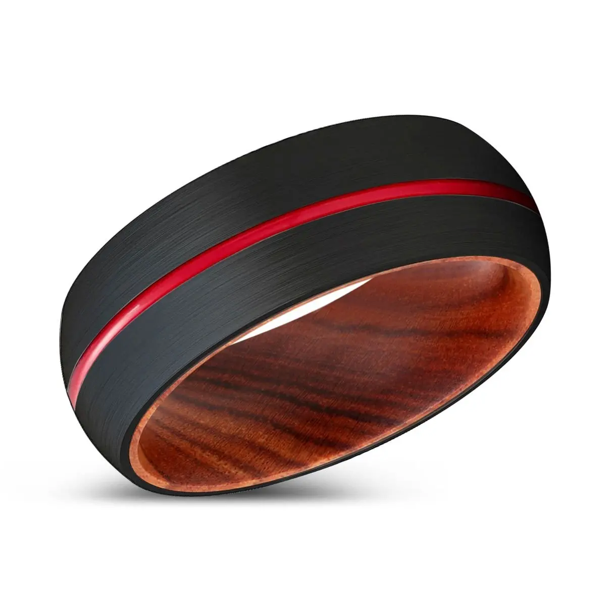 Mongrel | Iron Wood, Black Tungsten Ring, Red Groove, Domed 2
