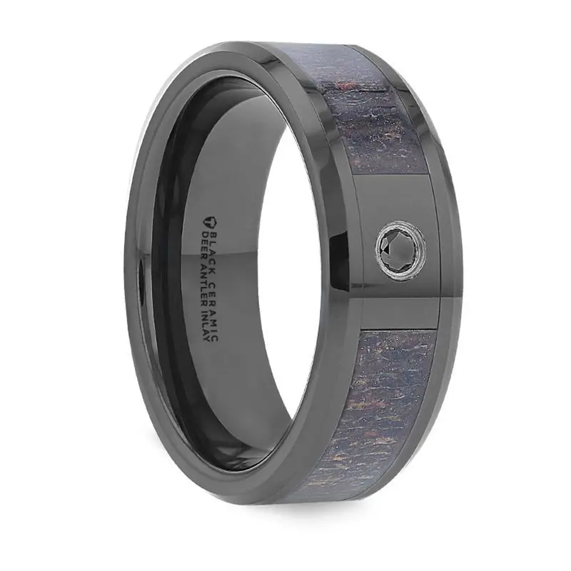 Montana | Ceramic Ring Ombre Deer Antler Inlay Black Diamond 2