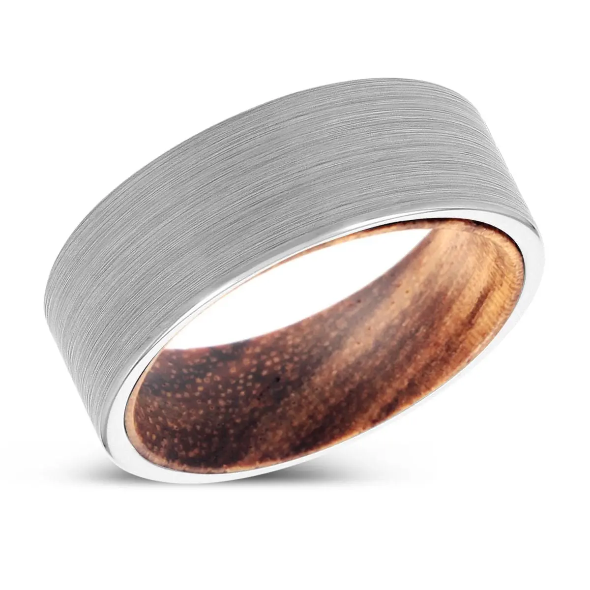 Montoya | Zebra Wood, White Tungsten Ring, Brushed, Flat 2