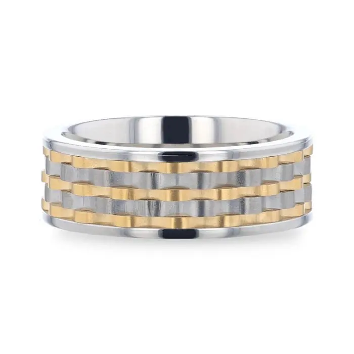 Montrose | Titanium Ring Wavy Gold And Gunmetal Texture 3