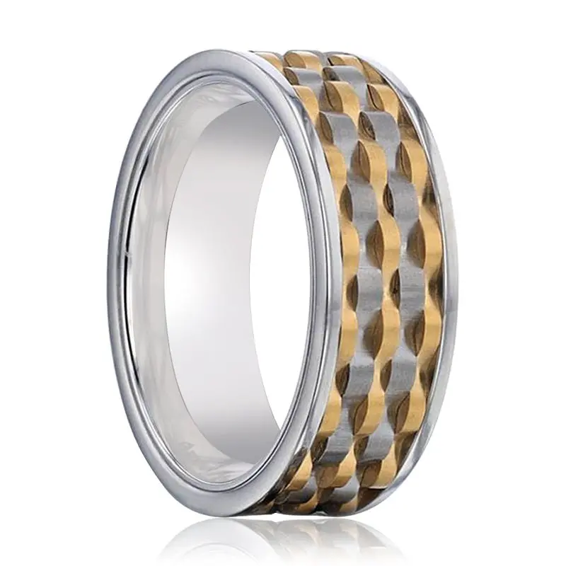 Montrose | Titanium Ring Wavy Gold And Gunmetal Texture 1
