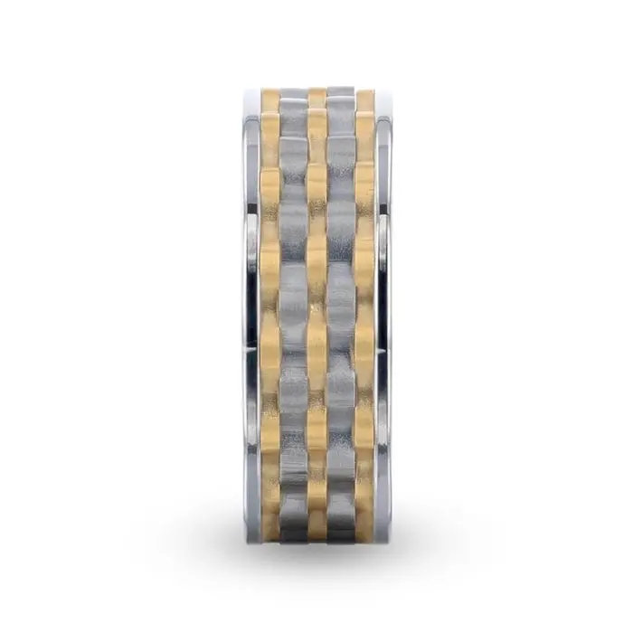 Montrose | Titanium Ring Wavy Gold And Gunmetal Texture 2