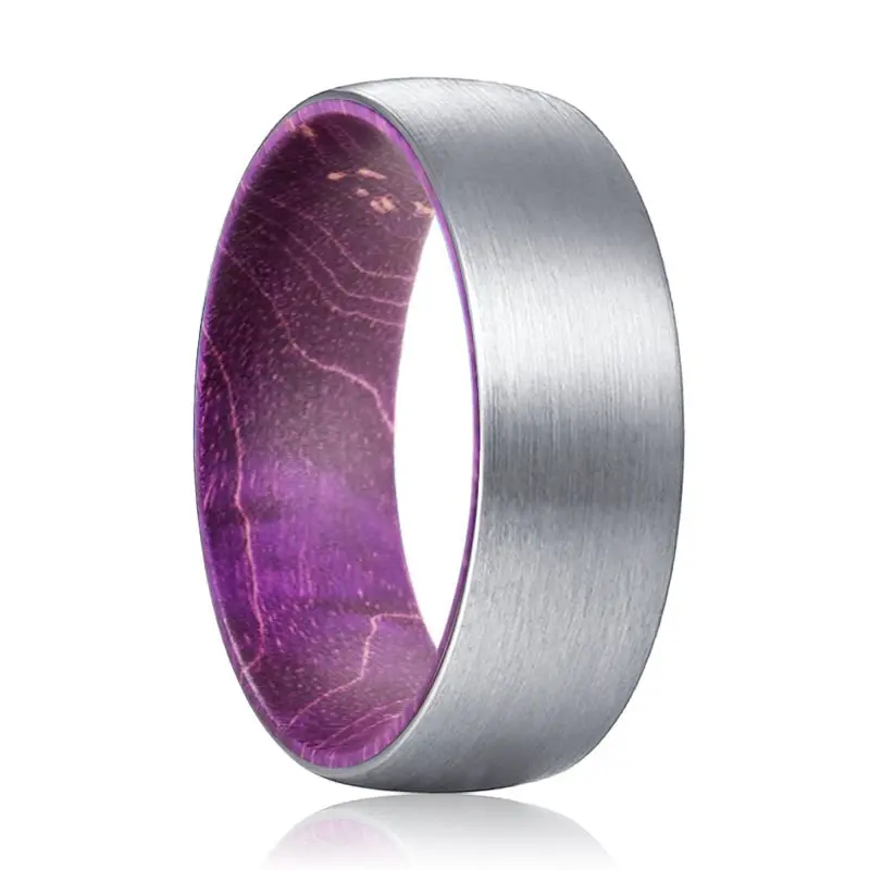 Morav | Purple Wood, Silver Tungsten Ring, Brushed, Domed 1