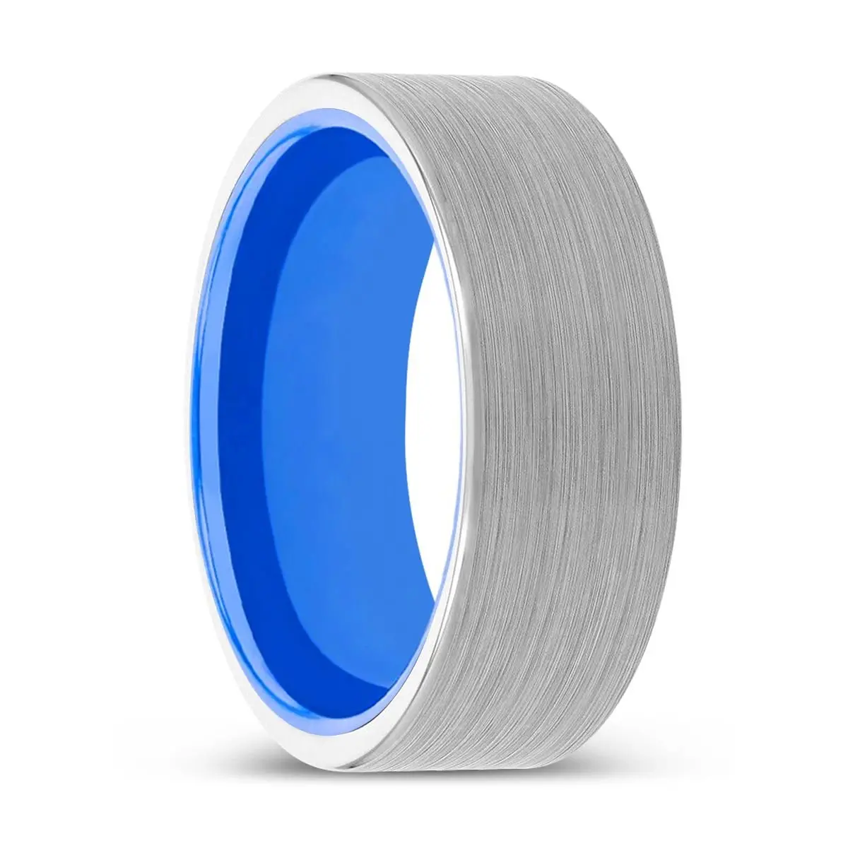 Morris | Blue Ring, White Tungsten Ring, Brushed, Flat 1