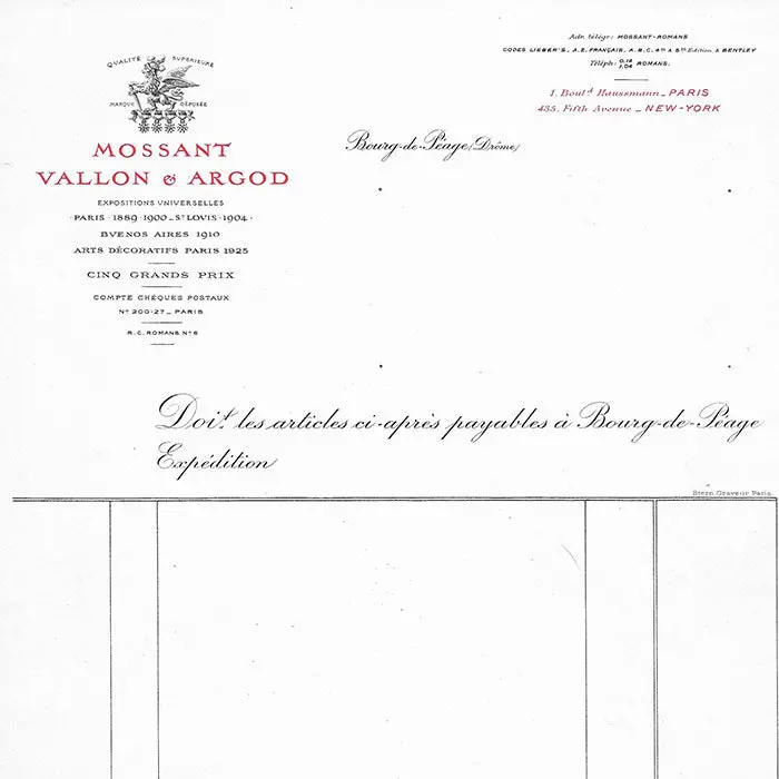 Mossant, Vallon & Argod - Facture De La Maison De Chapeaux (Circa 1925) 2