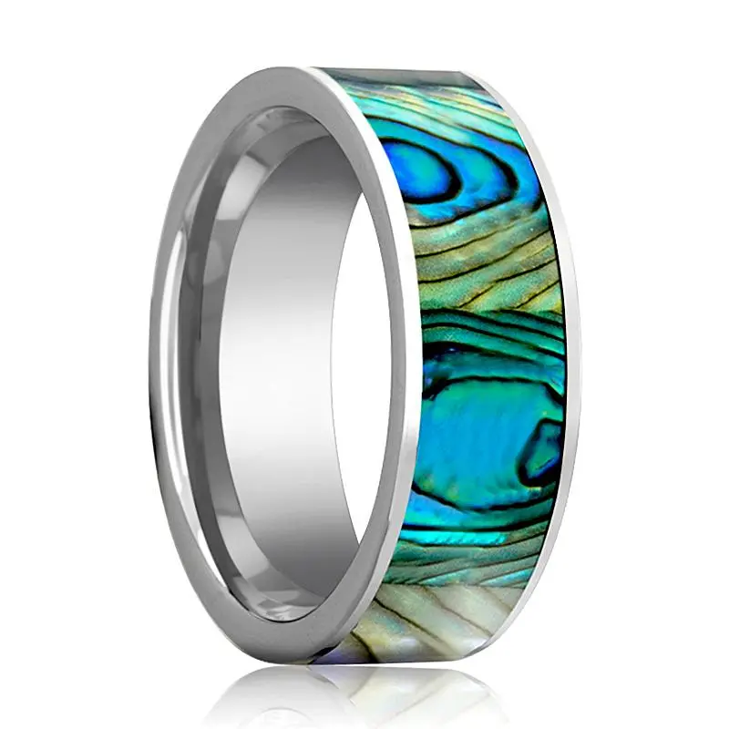 Mother Of Pearl Inlaid Men's Flat Tungsten Wedding Band Polished - 8Mm 1