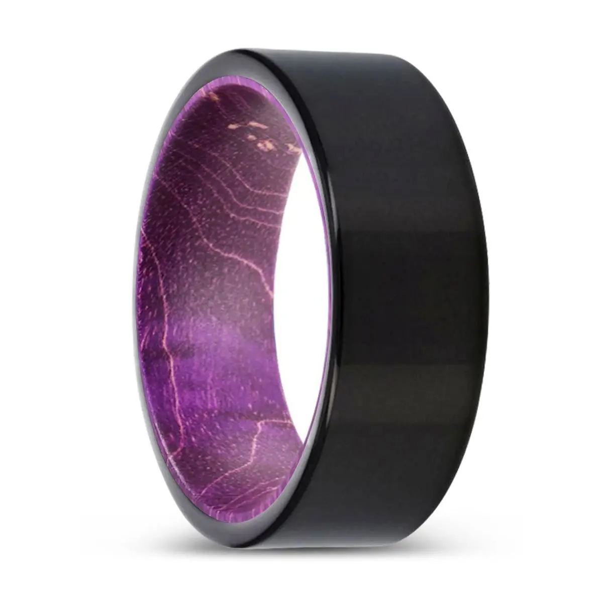 Mulberry | Purple Wood, Black Tungsten Ring, Shiny, Flat 1