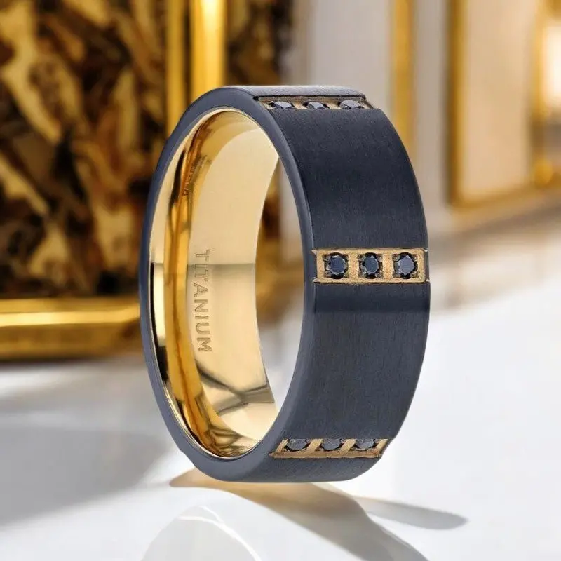 Muramasa | Black Titanium Ring, Triple Black Diamond Setting, Flat 1