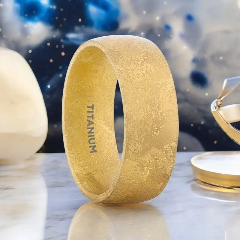 Mystic | Gold Titanium Ring, Meteorite Pattern, Domed 1