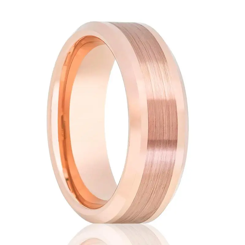 Naos | Rose Gold Tungsten Ring, Brushed, Beveled 1