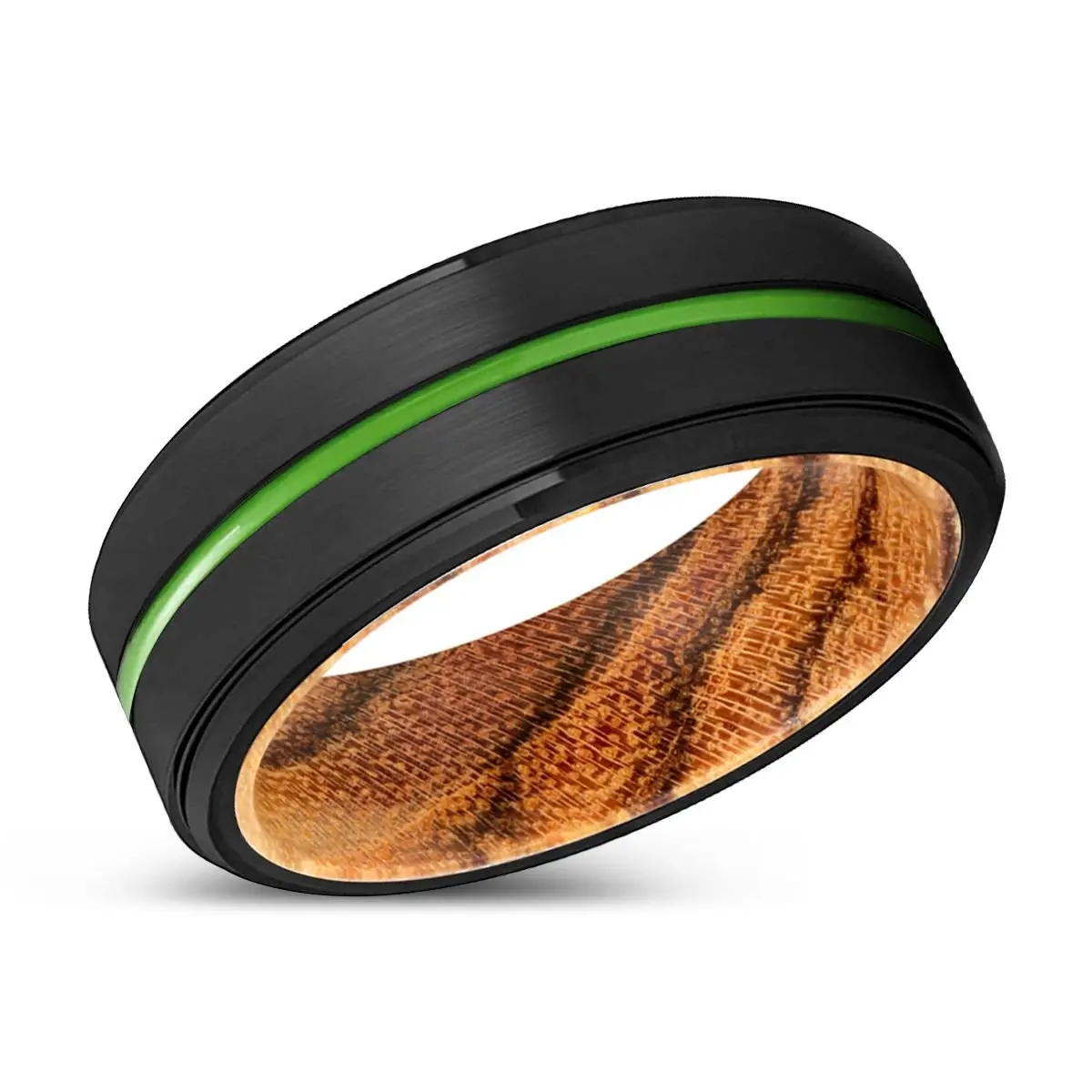 Naperville | Bocote Wood, Black Tungsten Ring, Green Groove, Stepped Edge 2