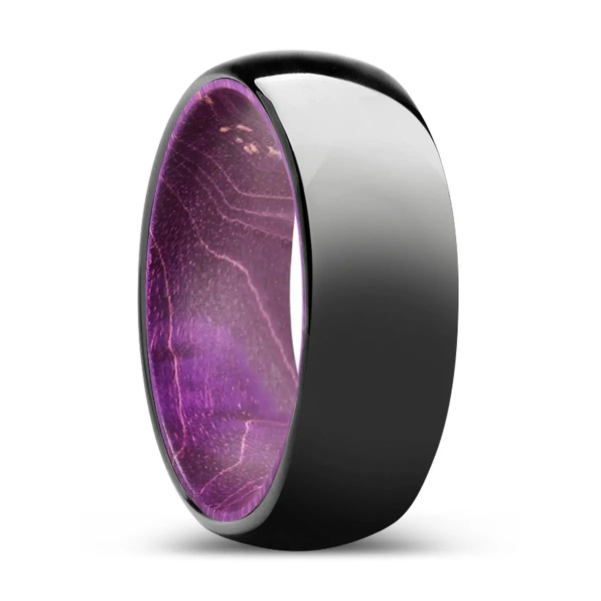 Naturelle | Purple Wood, Black Tungsten Ring, Shiny, Domed 1