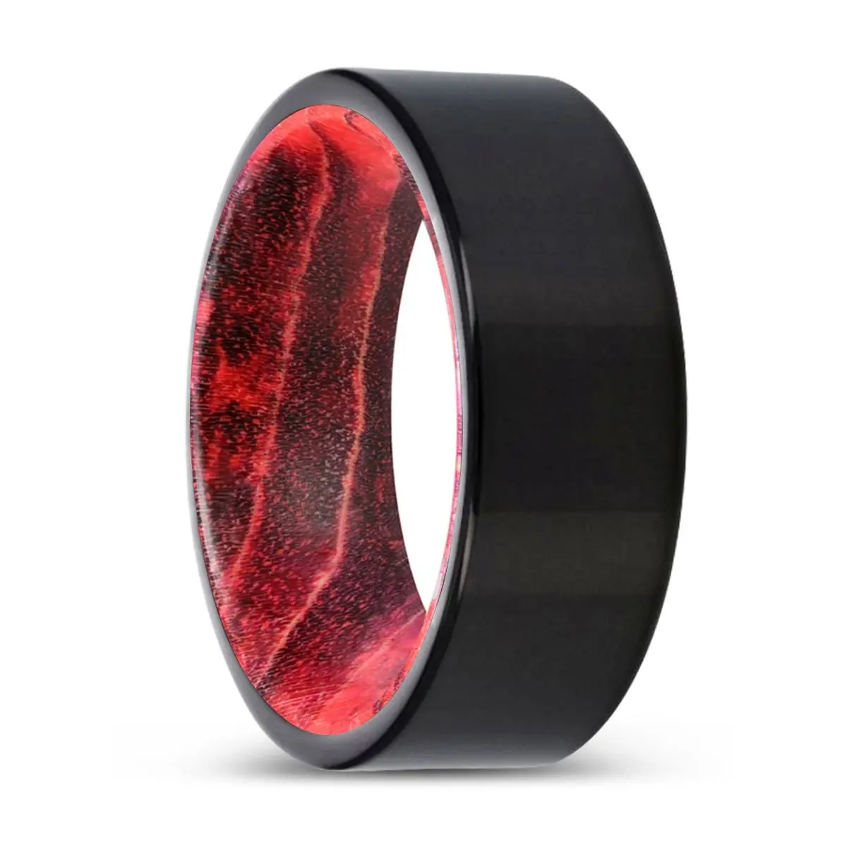 Nearon | Black & Red Wood, Black Tungsten Ring, Shiny, Flat 1