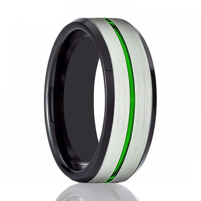 Nitro | Black Ring, Silver Brushed Green Groove Black Beveled 1