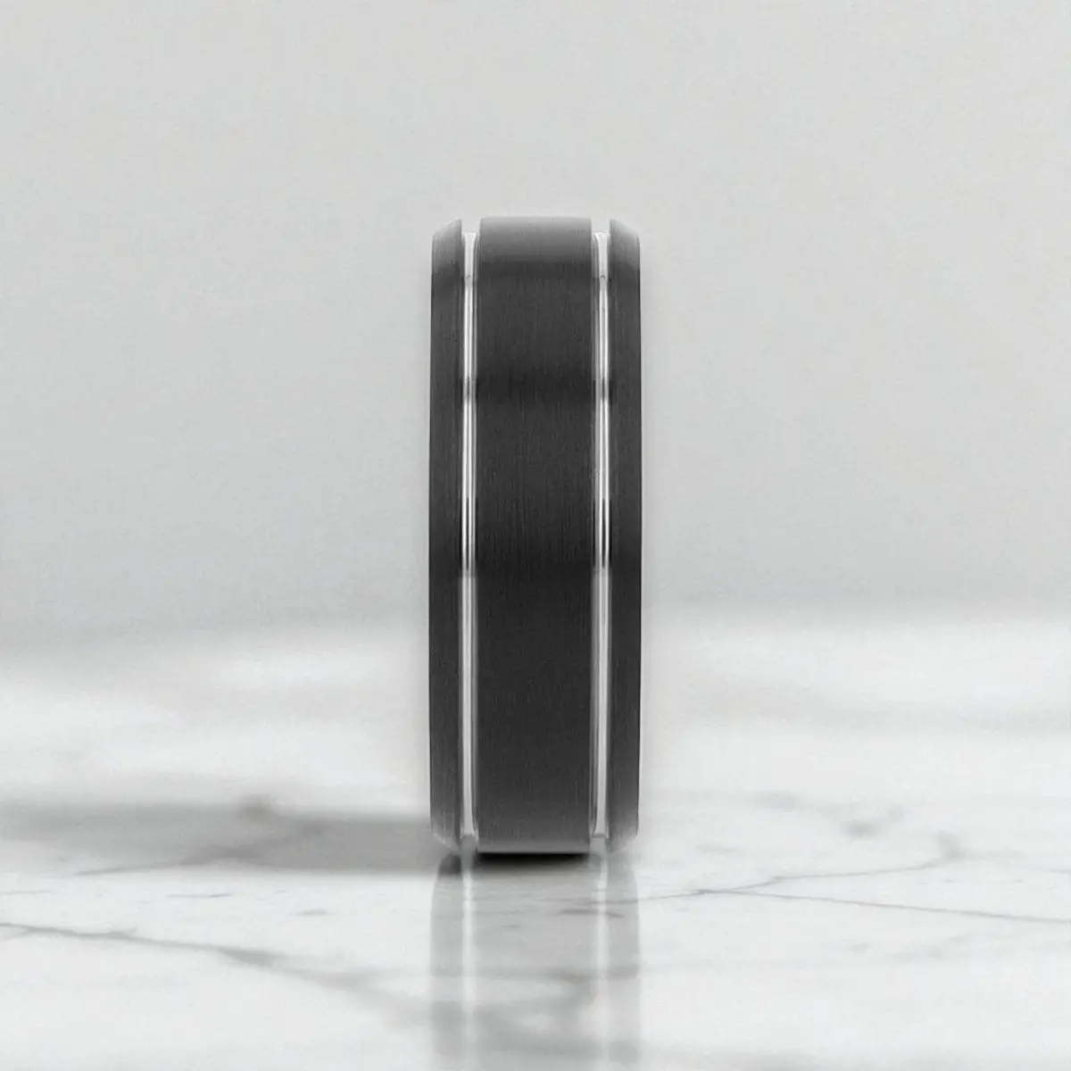 Nocturne | Black Tungsten Ring With Brushed Finish & Polished Grooves 4