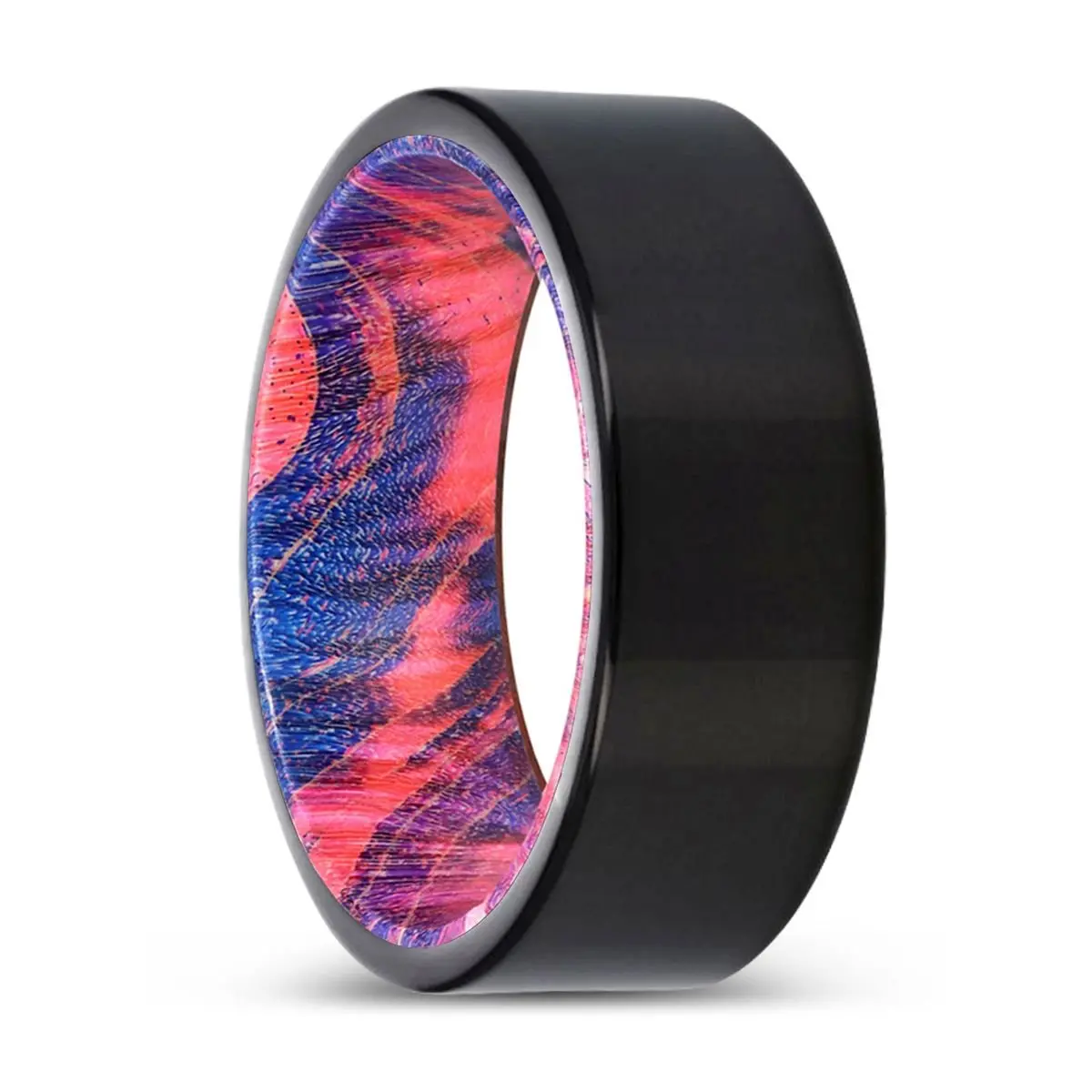 Norbury | Blue & Red Wood, Black Tungsten Ring, Shiny, Flat 1