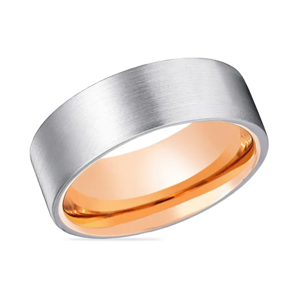Norsk | Rose Gold Ring, Silver Tungsten Ring, Brushed, Flat 2