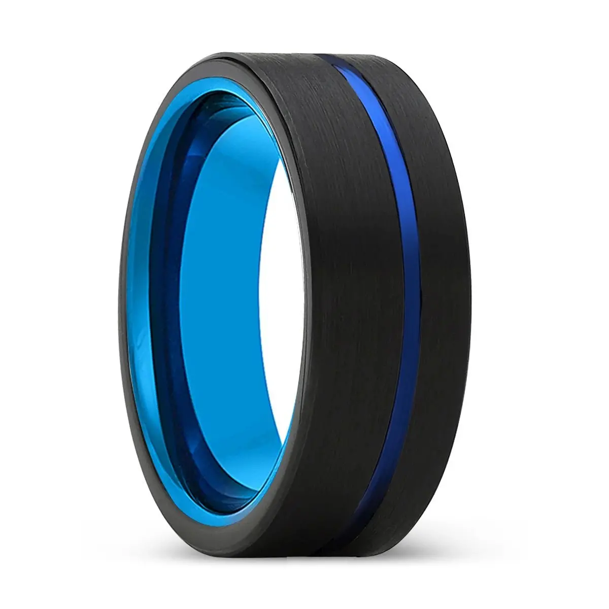 Northstar | Blue Tungsten Ring, Black Tungsten Ring, Blue Offset Groove, Flat 1