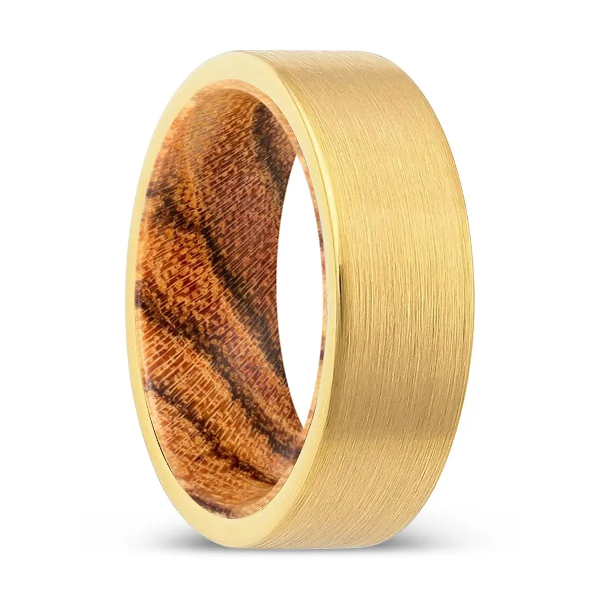 Northwich | Bocote Wood, Gold Tungsten Ring, Brushed, Flat 1