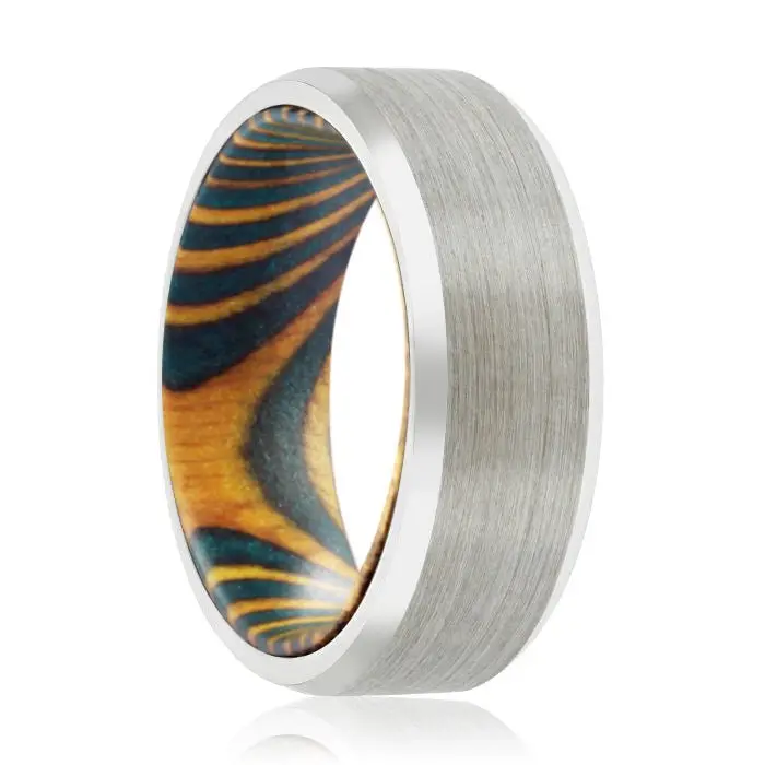 Norton | Green & Yellow, Silver Tungsten Ring, Brushed, Beveled 1