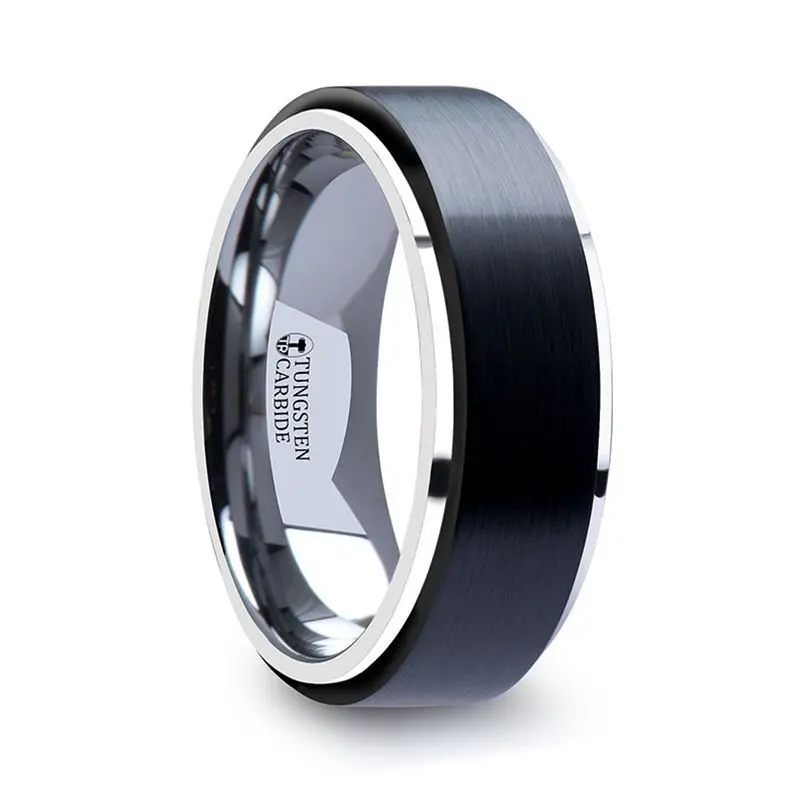 Oakland | Tungsten & Ceramic Ring Raised Brush Finished Black 1