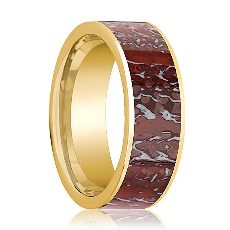 Gaelan | 14K Yellow Gold Red Dinosaur Bone Inlay 1