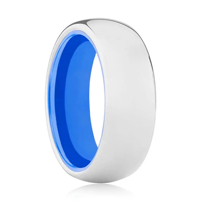 Ocean | Blue Ring, Silver Tungsten Ring, Shiny, Domed 1