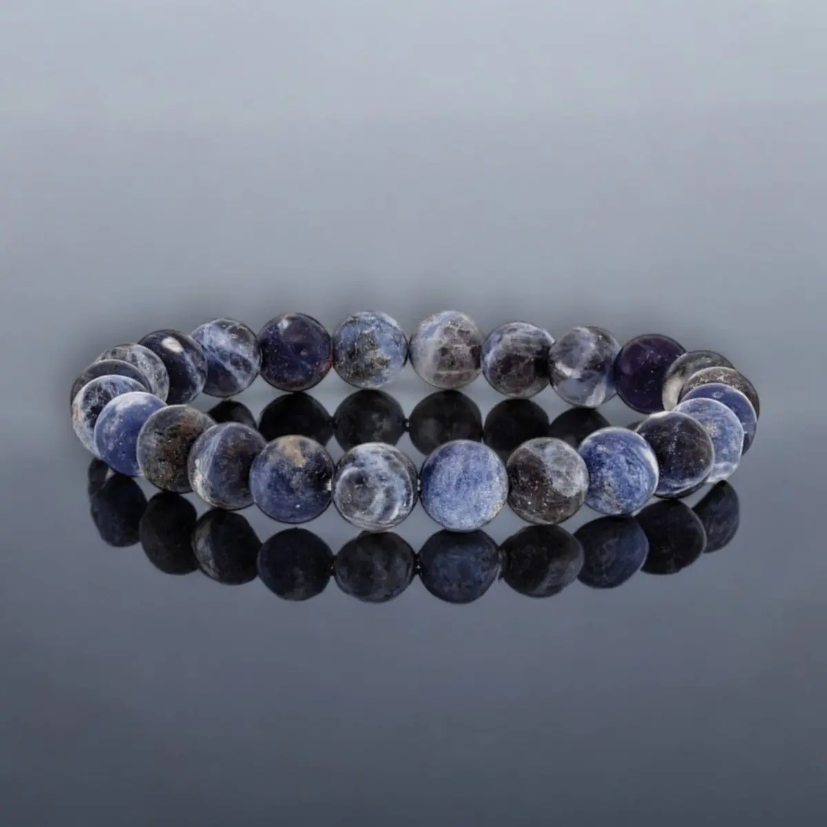 Men's Beaded Bracelet - Natural Sodalite Beads | Blue Agate Stretch Fit 1