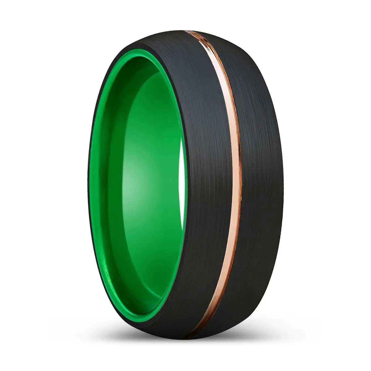 Ocelot | Green Ring, Black Tungsten Ring, Rose Gold Groove, Domed 1