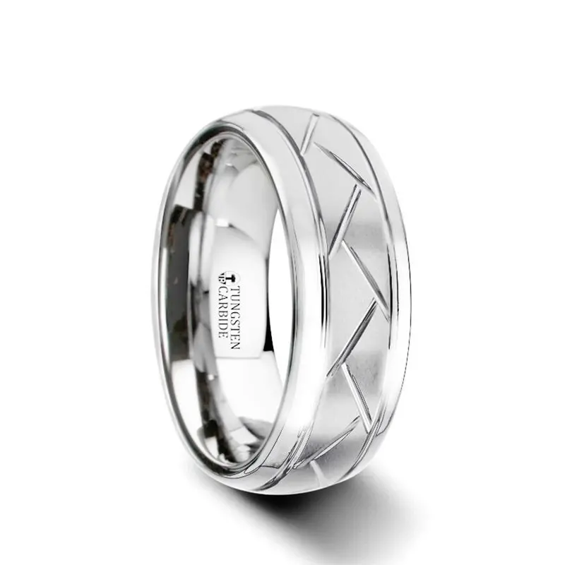 Octavian | Tungsten Ring With Crisscross Grooves 2