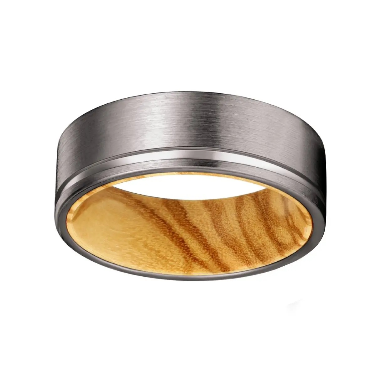 Ogee | Olive Ring, Gunmetal Tungsten Offset Groove 4
