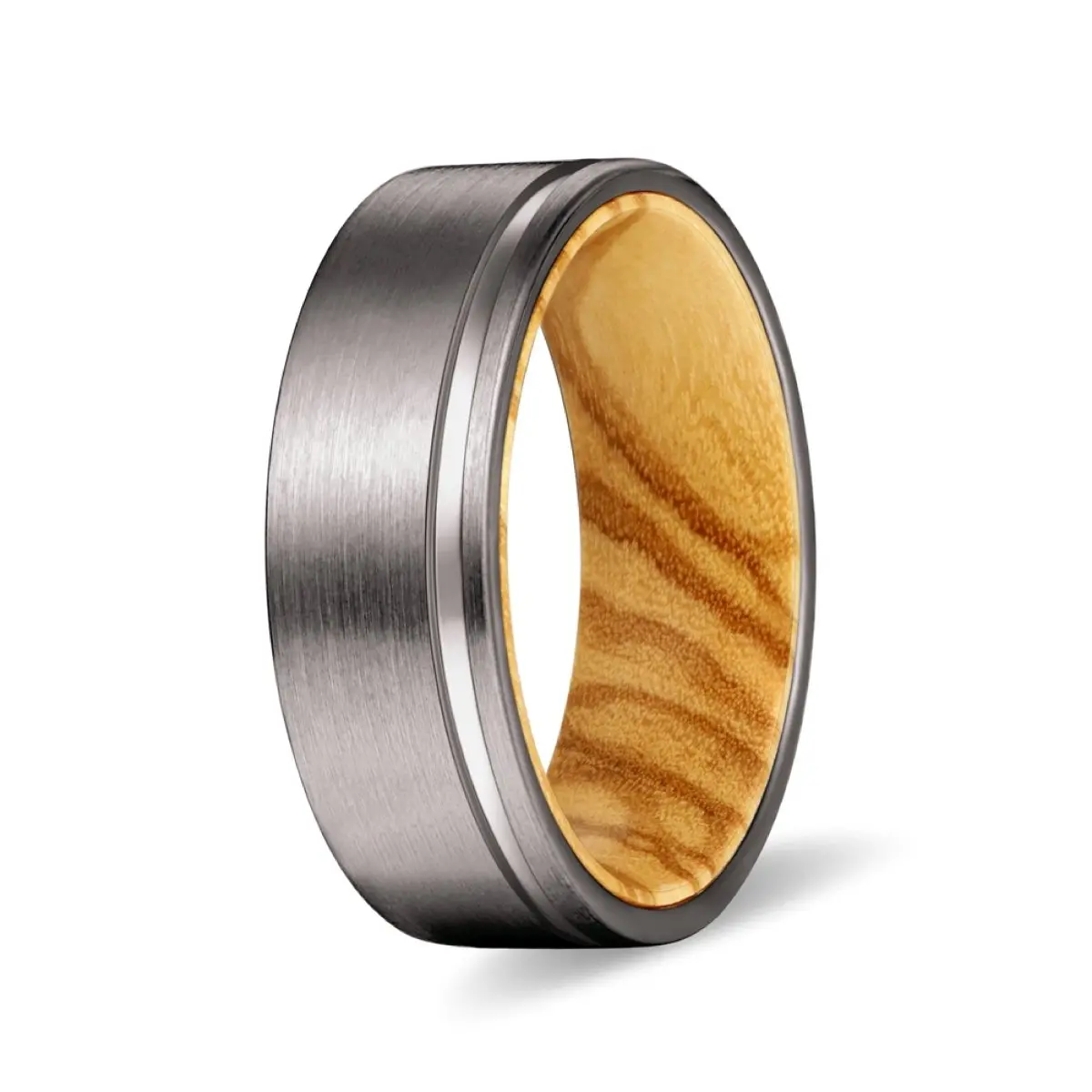 Ogee | Olive Ring, Gunmetal Tungsten Offset Groove 2