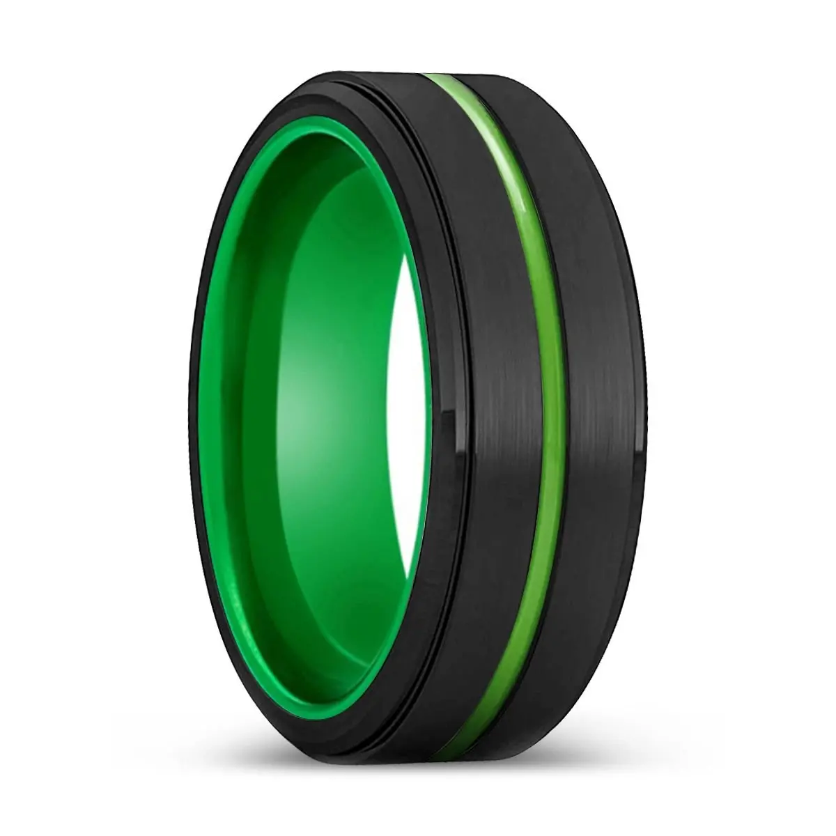 Olathe | Green Ring, Black Tungsten Ring, Green Groove, Stepped Edge 1