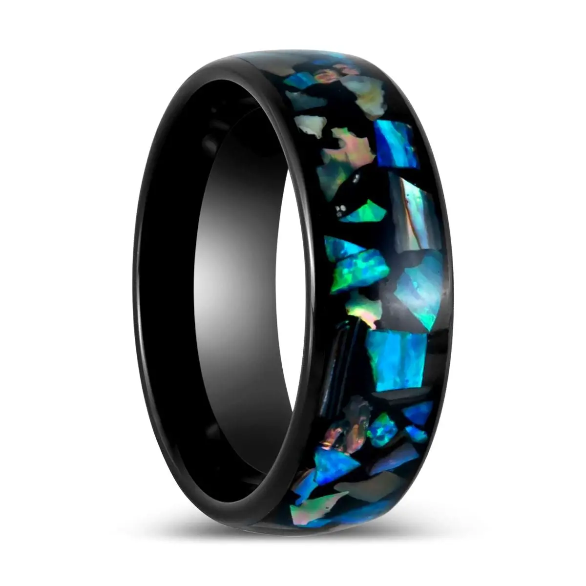 Oldham | Black Tungsten Ring Synthetic Opal Inlay 1