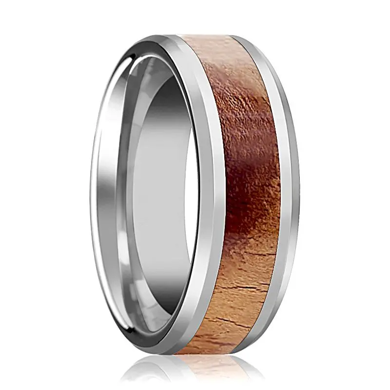 Ollivander | Silver Tungsten Ring, Olive Wood Inlay, Beveled 1