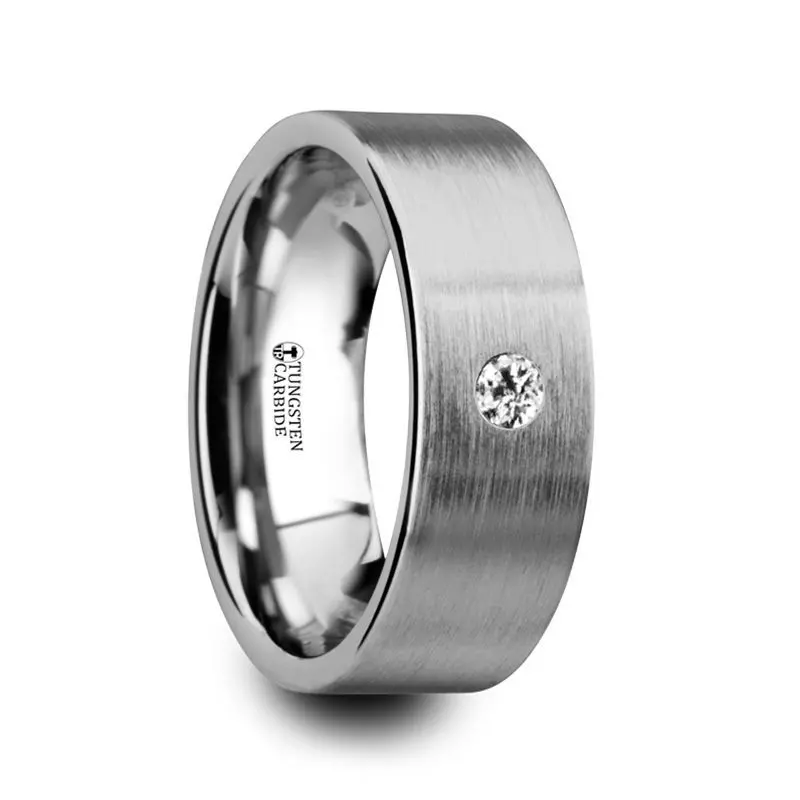 Olympus | Flat Tungsten Ring With White Diamond 1
