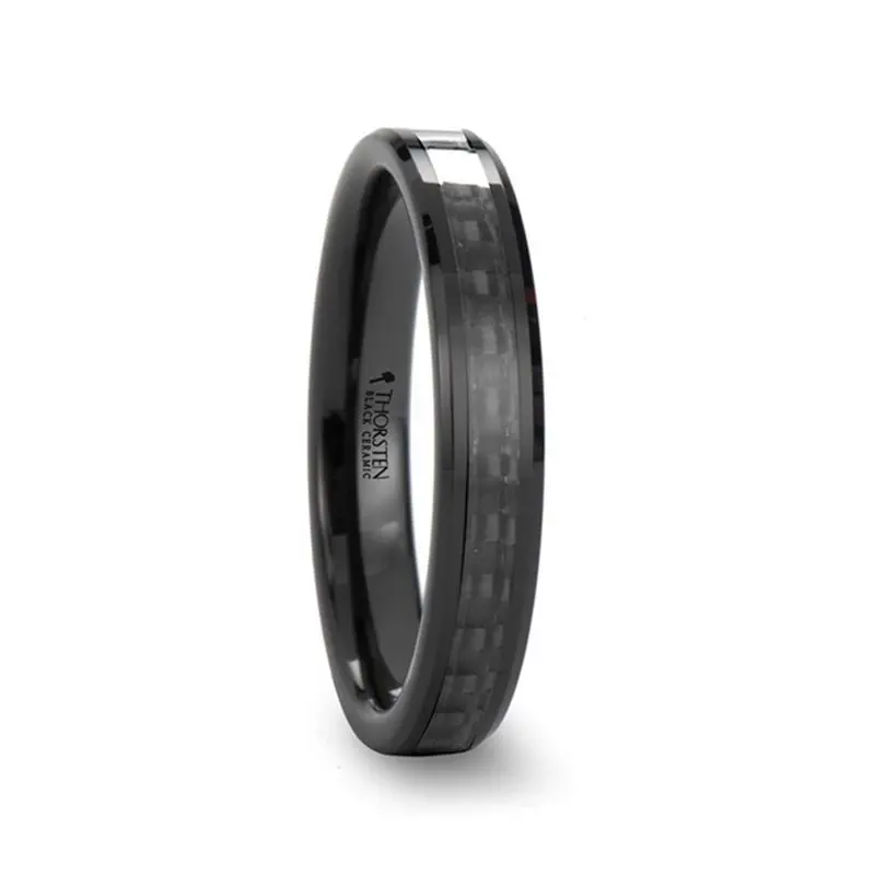Onyx | Black Ceramic Ring, Black Carbon Fiber Inlay, Beveled 1