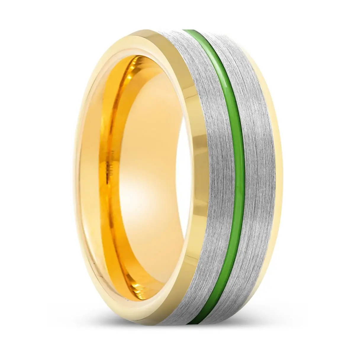 Oracle | Gold Ring, Silver Tungsten Ring, Green Groove, Gold Beveled Edge 1