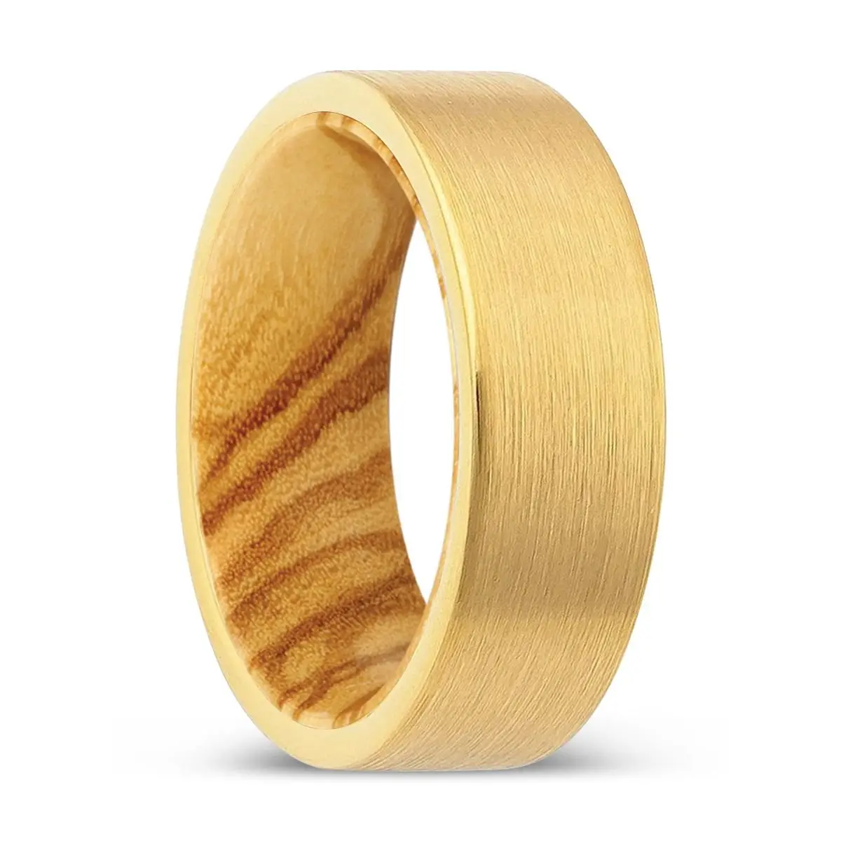 Orchard | Olive Wood, Gold Tungsten Ring, Brushed, Flat 1