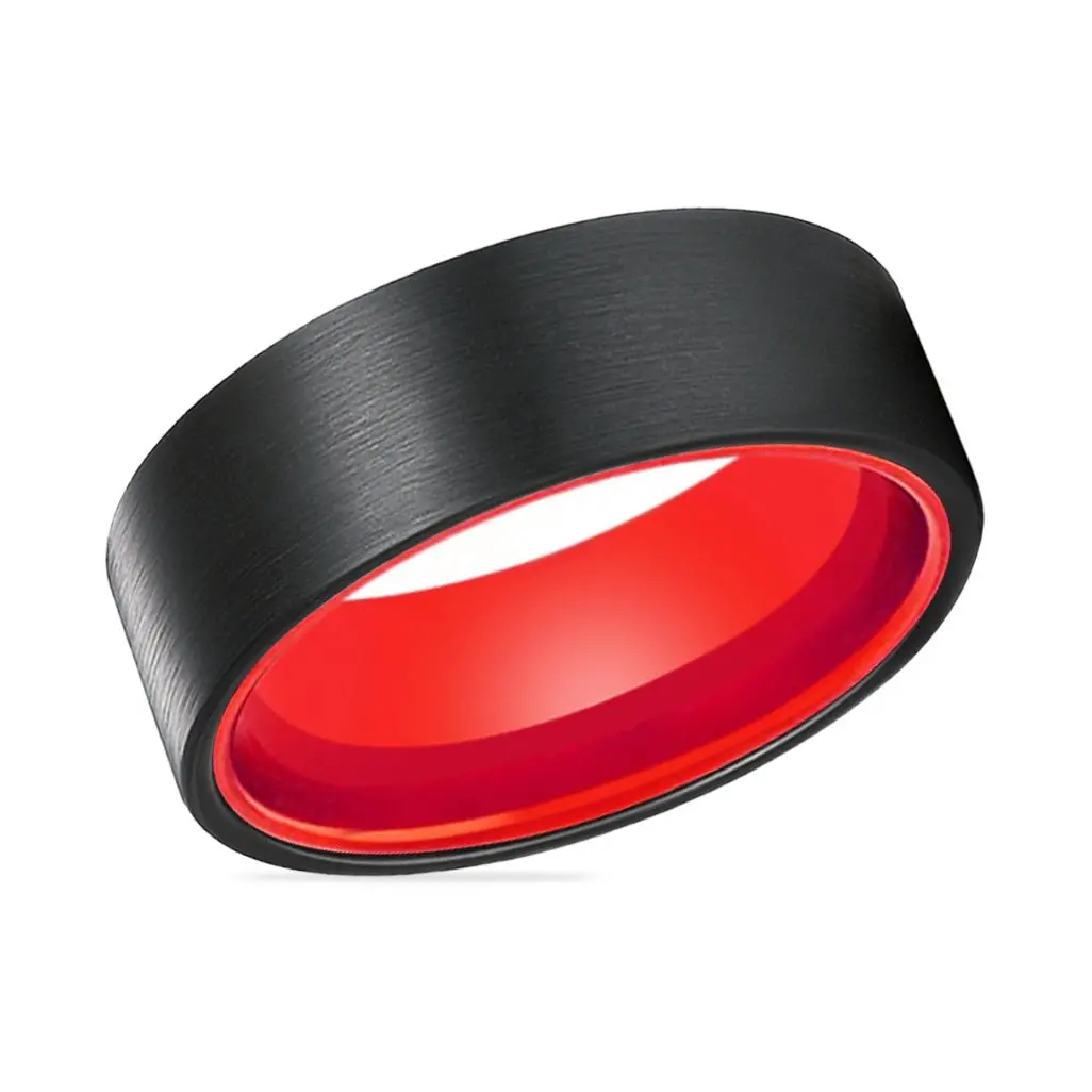 Orchid | Red Ring, Black Tungsten Ring, Brushed, Flat 2