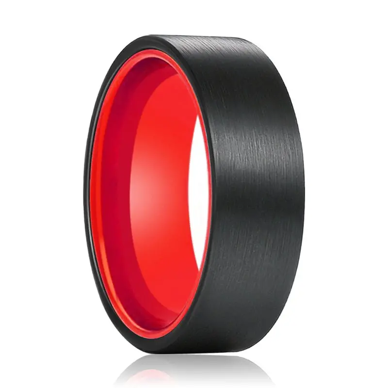 Orchid | Red Ring, Black Tungsten Ring, Brushed, Flat 1