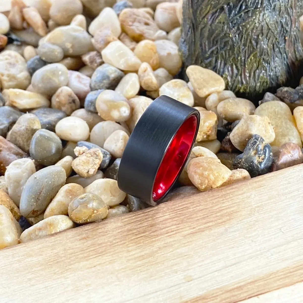 Orchid | Red Ring, Black Tungsten Ring, Brushed, Flat 6