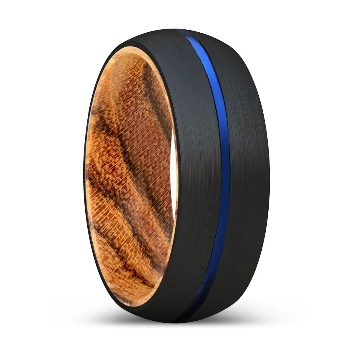 Ospra | Bocote Wood, Black Tungsten Ring, Blue Groove, Domed 1