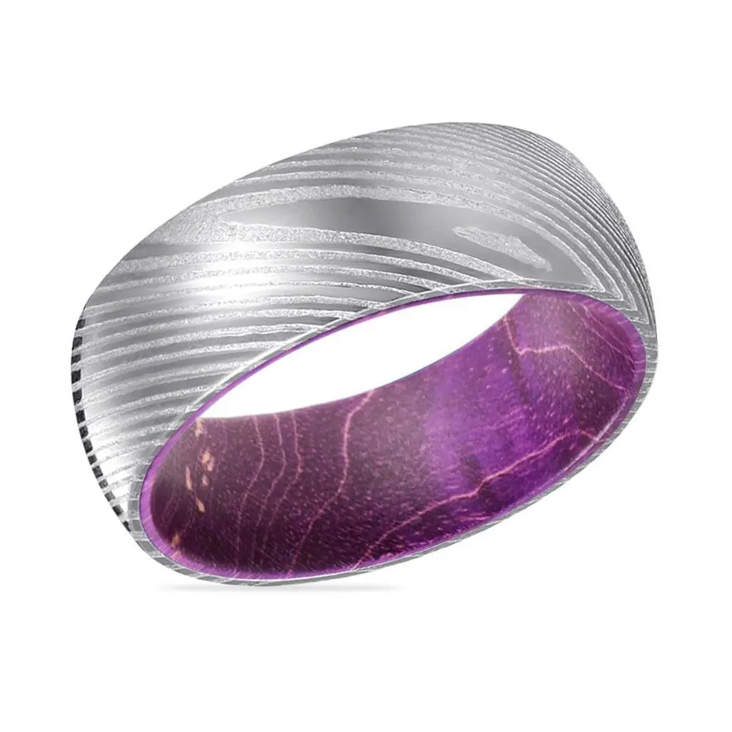Ostrum | Purple Wood, Silver Damascus Steel, Domed 2