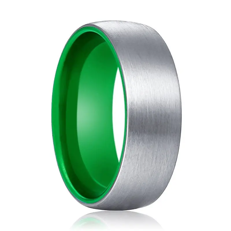 Pagani | Green Ring, Silver Tungsten Ring, Brushed, Domed 1